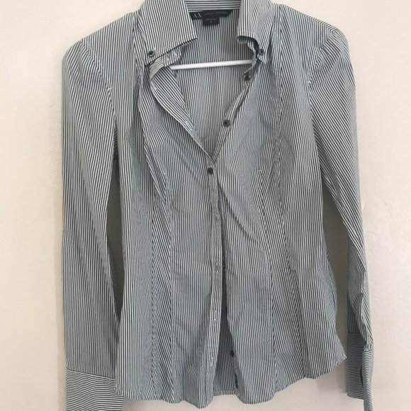 Armani Exchange White and Blue Striped Button Down - Picture 1 of 5